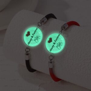 2Pcs Fashion Romantic Couple Bracelet Sun and Moon Lovers Adjustable Woven Bracelet Glow in The Dark Stainless Steel Charm Bracelet Gift