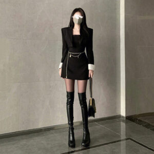 Black Royal Sister Style Suit Dress Women’s Spring and Autumn 2024 New Spice Girls Slim Fit Hip Short Skirt Two-piece Set