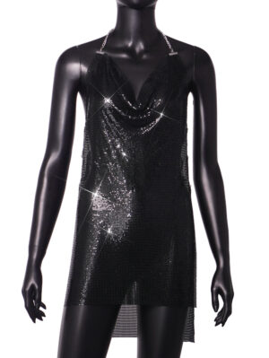 INS European Station Fashion Foreign Trade Explosions Nightclub Low-cut Backless Chain Strap Deep V Sequin Dress L8036