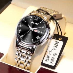 POSHI Stainless Steel Quartz Wrist Watch for Man Luxury Week Date Display Luminous Bracelet Fashion Men’s Watch Original Clock