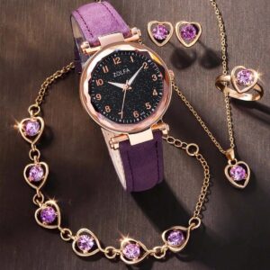 Leather Star Rhinestone Girls Watch 6 Piece Set