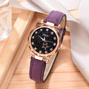 Leather Star Rhinestone Girls Watch 6 Piece Set