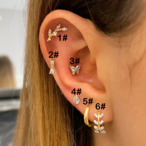 Cartilage Stainless Steel Stud Women’s Earrings 2023 Septum Piercing Zircon Butterfly Ear Hoop Lobe Tragus helix Jewelry