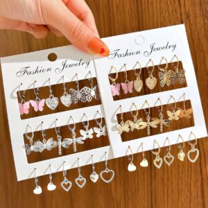 36 Piece Set of Fashionable And Caring Butterfly Hollow Pendant Earrings Set For Women’s Daily Parties Giving Girlfriends Gifts