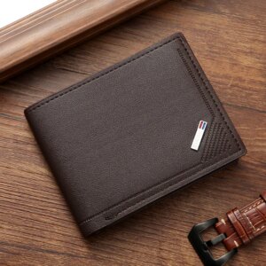 Men’s Short Frosted Leather Wallet, Multi-Slot Coin Pocket Photo Holder Small Men’s Wallet