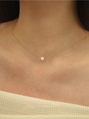 Peri’sbox Dainty Minimalist Solitaire Zircon Charm Necklace Anti Tarnish Stainless Steel Chain Round Clear Cz Stone Necklace New