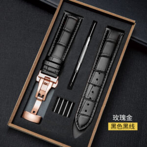 Genuine Leather Strap with Wooden Box Watch Band Butterfly Clasp Bracelet 18mm 20mm 22mm 24mm Wrist BandWatch Accessories
