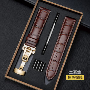 Genuine Leather Strap with Wooden Box Watch Band Butterfly Clasp Bracelet 18mm 20mm 22mm 24mm Wrist BandWatch Accessories