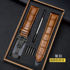 Genuine Leather Strap with Wooden Box Watch Band Butterfly Clasp Bracelet 18mm 20mm 22mm 24mm Wrist BandWatch Accessories