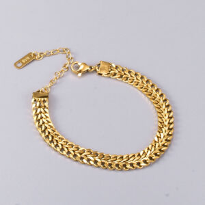 ANENJERY 316L Stainless Steel Double Spell Gold Color Thick Twist Chain Bracelet Female Ins Simple Design Jewelry