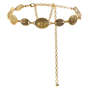 Retro style women’s metal waist chain accessories Decorative circle carved chain belt high style accessories