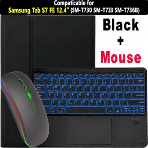 Case Keyboard for Samsung Tab S7+ S8+ S9+ Plus Touchpad Backlit Tab S7 FE S9 FE+ 12.4-inch Protective Cover Detachable Keypad