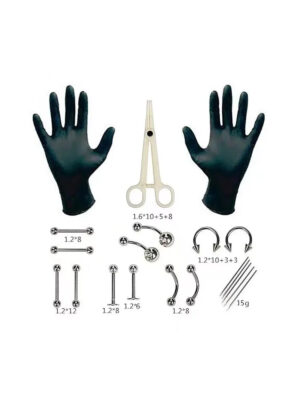 1 Set Disposable Professional Body Piercing Tool Kit Piercing Needle Clamp Tools Ear Tragus Nose Eyebrow Navel Piercings 316