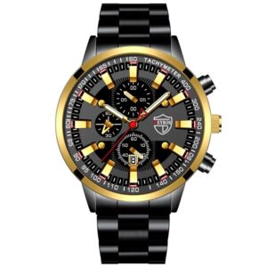 Luxury Men’s Casual Fashion Business Gold Needle Digital Steel Band Quartz Watch Calendar Designed For Successful Men Classic
