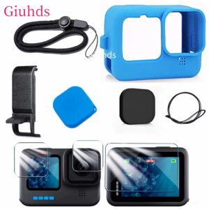 Silicone Case Set for GoPro Hero 12 11 10 9 Black Tempered Glass Screen Protector Protective Film Lens Cap Cover for Go Pro case