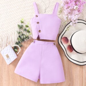 2024 Girls Set 7 8 9 10 11 12 Years Old Summer Minimalist Sleeveless Strap + Shorts Suit Casual Teen Outfit Kids Girl Clothes
