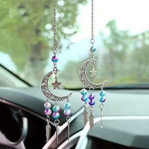 2pc, a Set of Dreamcatcher Moon Beaded Wind Chime Hanging Ornaments for Car Home Window Decoration