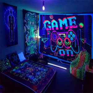 1pc Game party fluorescent tapestry, ultraviolet black light tapestry, room dormitory home decoration wall hanging