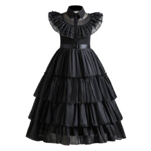 Wednesday Addam Dress for Girls 3-10 Yrs Halloween Party Black Gothic Cosplay Costume Summer Kids Clothes Daily Casual Outfits