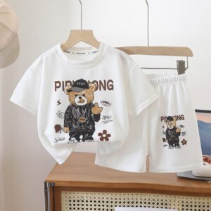 1-12 Year old Kids Boys Korean Style T-shirt+Shorts 2-piece Clothes Sets Fashion Handsome Cartoon Bear Summer Casual Sports Suit