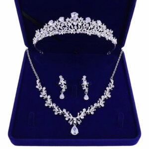 Itacazzo Bridal Headwear Fashion Jewelry Set Crown Necklace Earrings 4 Pcs Suitable For Women’s Wedding and Birthday Parties