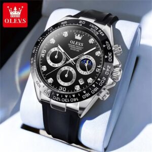OLEVS 2875 Luxury Quartz Men Watch Silicone Strap Waterproof 24hour Moon Phase Chronograph Fashion Classic Sports Man Wristwatch