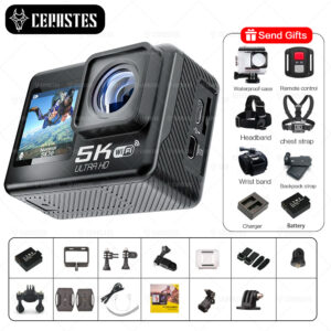 CERASTES Action Camera 5K 4K 60FPS WiFi Anti-shake Dual Screen 170┬░ Wide Angle 30m Waterproof Sport Camera with Remote Control