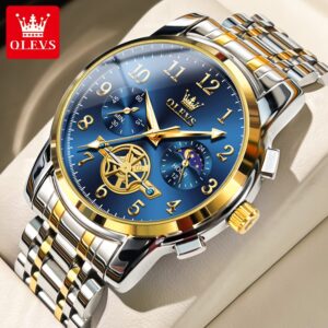 Original OLEVS 2903 Quartz Watch for Men Moon Phase Auto Date Stainless Steel Waterpoof Wristwatch Men TOP Brand Business Watch