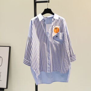 South Korea Striped Shirt Women’s Design Sense Niche 2024 Spring Autumn New Western Style Shirt Student Shirt Fashion