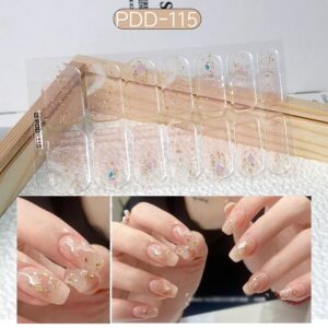 Waterproof 14Strips Gel Nail Stickers Floristic Full Cover Nail Patch Semi Cured Gel Nail Polish Strips DIY Nail Art Making