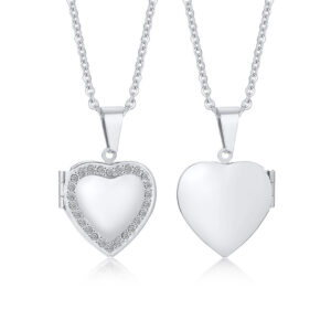 Vnox Monogram Floral Oval Heart Locket Pendant Necklaces for Women Men, Stainless Steel Photo Frame Promise Love Keepsake Collar