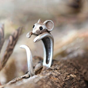 Silver Ox Color Cute Mouse Shape Rings For Little Finger Vintage Antique Silver Plating Animal Design Women Rings Jewelry Gift