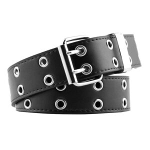 Women’s Belt Trend Double Ring Belt Double Hole Eyelet Grommet Leather Buckle Punk Pin Belt Leisure Dress Jeans Gothic Waistband