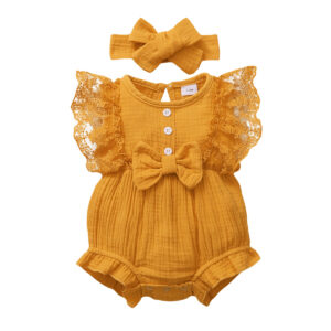 0-18 Months Newborn Baby Girl Bodysuit with Headband Lovely Lace sleeveless Summer Romper Toddler Girl Fashion Clothing