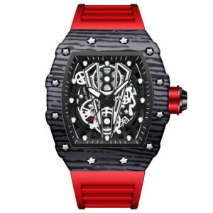 BINBOND Brand Men Watch Domineering Barrel Watch Curved Mirror Hollow Surface Sports Men Watch Silicone Quartz Wristwatch