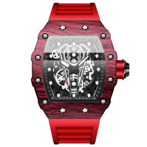 BINBOND Brand Men Watch Domineering Barrel Watch Curved Mirror Hollow Surface Sports Men Watch Silicone Quartz Wristwatch