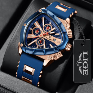 LIGE Men Watch Luxury Business Quartz Watches Silicone Strap Sport Chronograph Men’s Wristwatch Waterproof Luminous Triangle sh