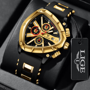 LIGE Men Watch Luxury Business Quartz Watches Silicone Strap Sport Chronograph Men’s Wristwatch Waterproof Luminous Triangle sh