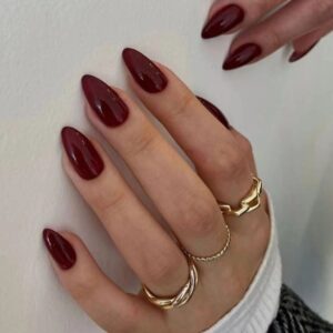 Manicure Long Almond False Nails Cherry Color Press on Nails French Detachable Fake Nials Women