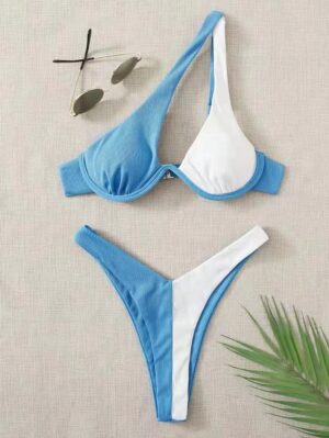 2024 Summer Brazilian Thong Bikinis Women Push Up Bathing Suit One Shoulder Patchwork Beachwear Swimwear Underwire Cut Out Swim