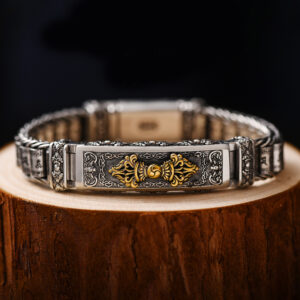 New Silver Color Bracelet Men’s Personality Style Retro Creative Hand-woven Six-character Mantra Barrel Bead Chain Gift Jewelry