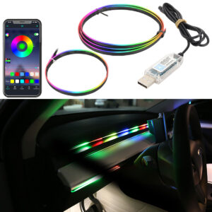 64 Colors USB Car LED Ambient Light Acrylic Strips Dashboard Lights RGB Car Interior Hidden App Remote Control Atmosphere Lamp