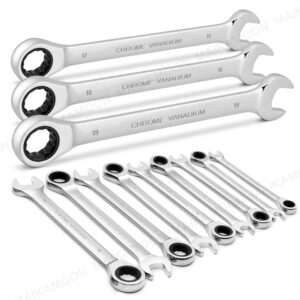 1pcs Ratchet Wrench 6-24mm Metric Chrome Vanadium Steel 12 Point Fixed Head Ratcheting Wrench with 72-Tooth Ratchet & Open Head