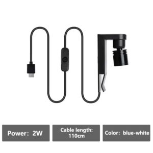 Aquarium light Mini Clip-on Lamp Spotlight for Fish Tank 2W USB Power interface Aluminum lamp head, waterproof, external switch