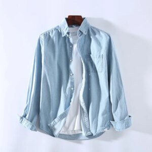 3 Colors Classic New Men’s Casual Denim Shirt Fashion Casual Cotton Slim Fit Cowboy Long Sleeve Shirt Male Brand Clothes