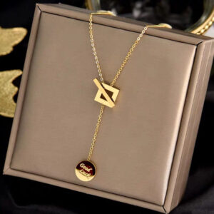 Fashion Luxury 316L Titanium Steel Heart Love Flower Square Necklace Pendant Neck Chain Girl Jewelry