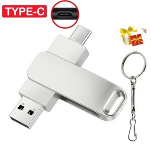 TYPE-C 2 IN 1 Pen Drive With Free key Ring 128GB Rotatable Metal USB 2.0 Flash Drive 64GB Business Gift Memory Stick 32GB 16GB