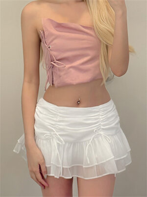 WhereMery Sexy Skirt Mesh Perspective Pleated Mini Skirt Waist Casual Mini Dresses Street Nightclub Summer Women’s Short Skirt