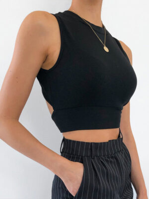 Sexy backless women tank top bandage slim crop top summer 2024 casual streetwear tops solid cotton soft criss cross top