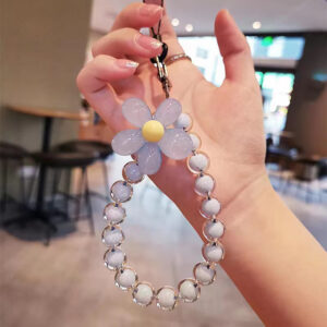 Colorful Lanyard Bow Heart Beaded Bracelet Flower Butterfly Phone Charm Pearl Mobile Phone Wrist Strap Acrylic Anti-Lost Chains
